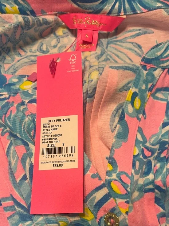 Lilly Pulitzer Golda Pelican Pink Beat The Heat Ruffle Sleeves Top Sz S NWT - Picture 4 of 5